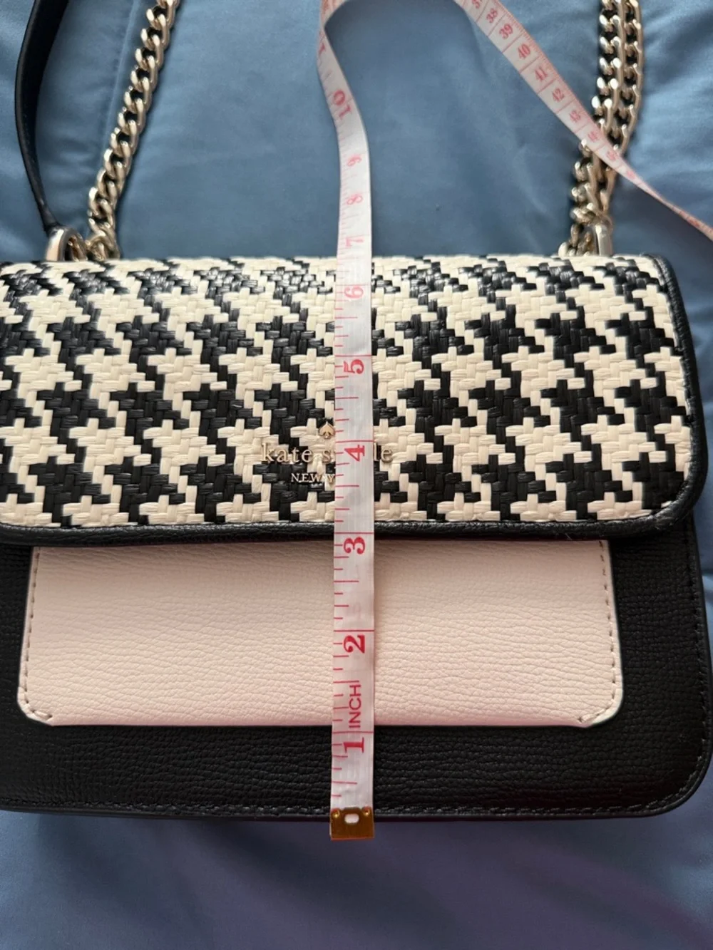 kate spade Black & White Houndstooth Crossbody with silver Chain